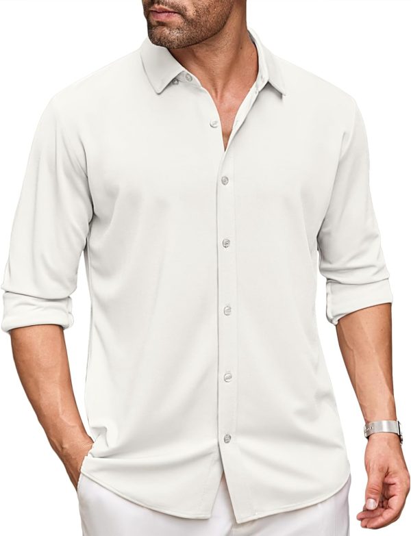 Men's Long Sleeve Dress Shirt Casual Button Down Shirts Wrinkle Free Untucked Shirt