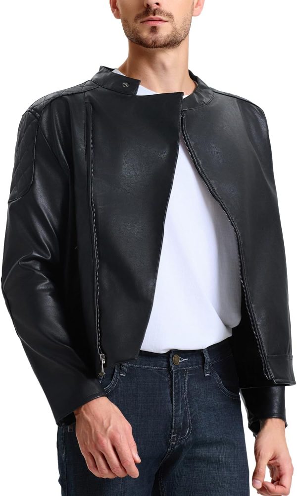 Men's Leather Jackets, Faux Bomber Jacket for Men Motorcycle Lapel Asymmetric Zip-Up Slim Fit Biker Coat