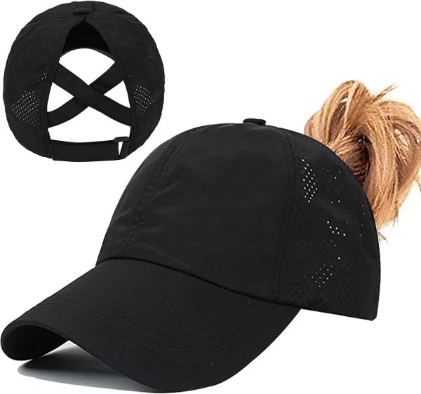 Unisex Ponytail Hat Baseball Cap, Adjustable Criss Cross Baseball Cap High Bun Unisex Quick Drying Trucker Hats