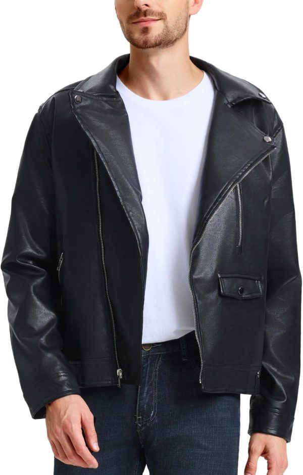 Men's Leather Jackets, Faux Bomber Jacket for Men Motorcycle Lapel Asymmetric Zip-Up Slim Fit Biker Coat