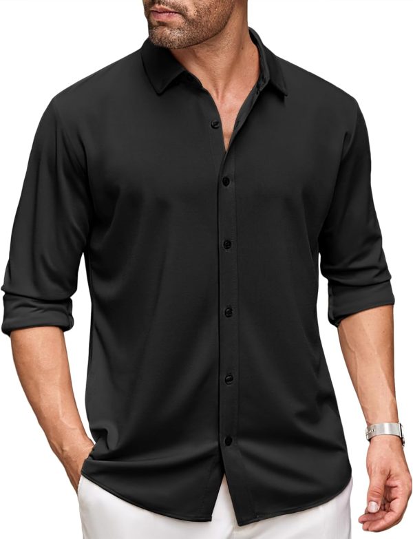 Men's Long Sleeve Dress Shirt Casual Button Down Shirts Wrinkle Free Untucked Shirt