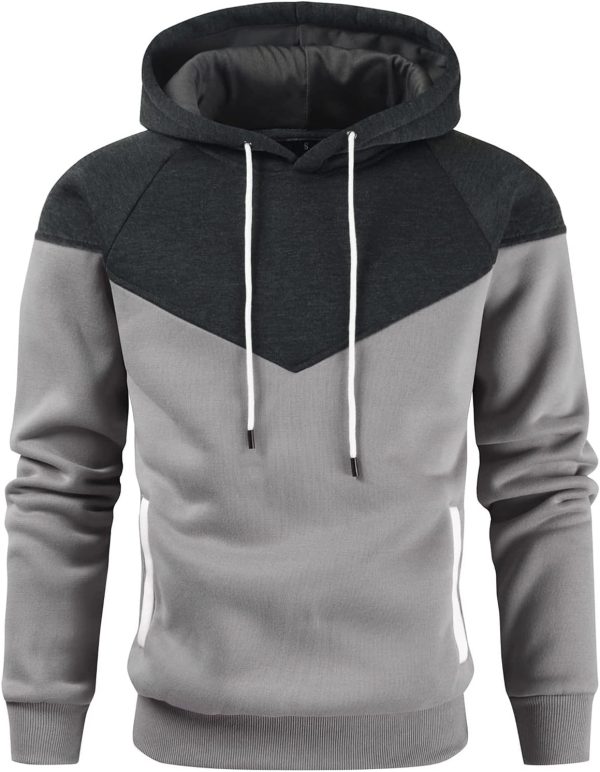 Men's Midweight Fleece Pullover Hoodies Casual Color Block Hooded Sweatshirt with Pockets