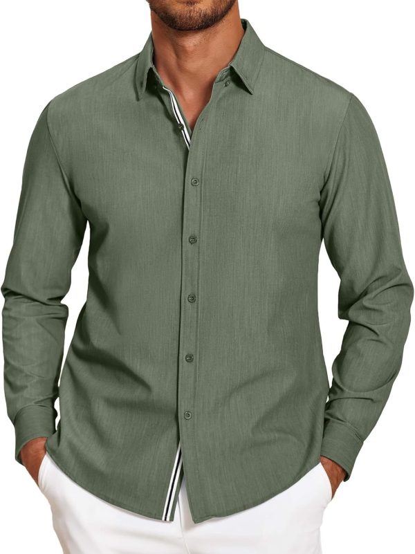 Mens Casual Button Down Shirt Untucked Long Sleeve Stretch Denim Dress Shirt