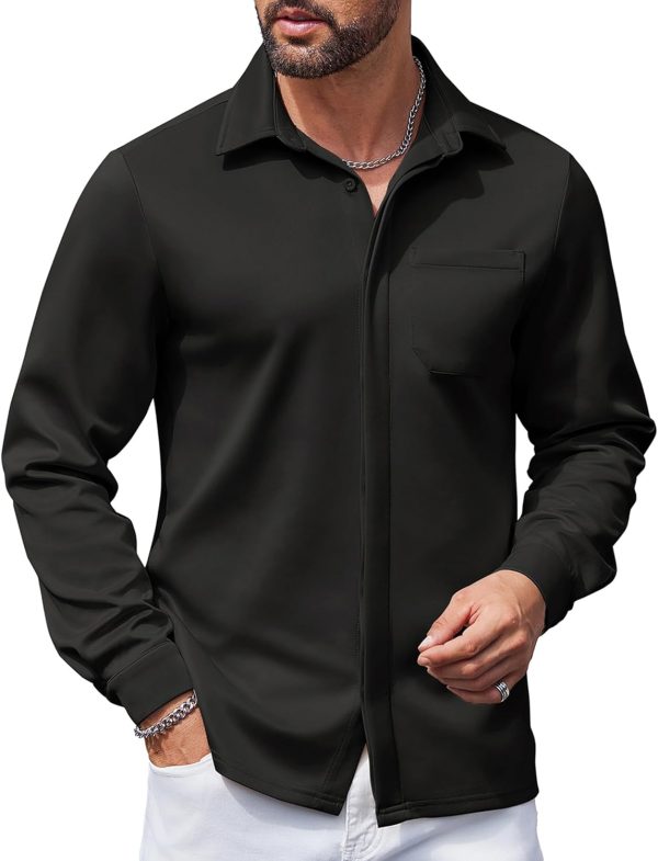 Men's Long Sleeve Wrinkle Free Shirts Casual Button Down Shirts Untucked Dress Shirt