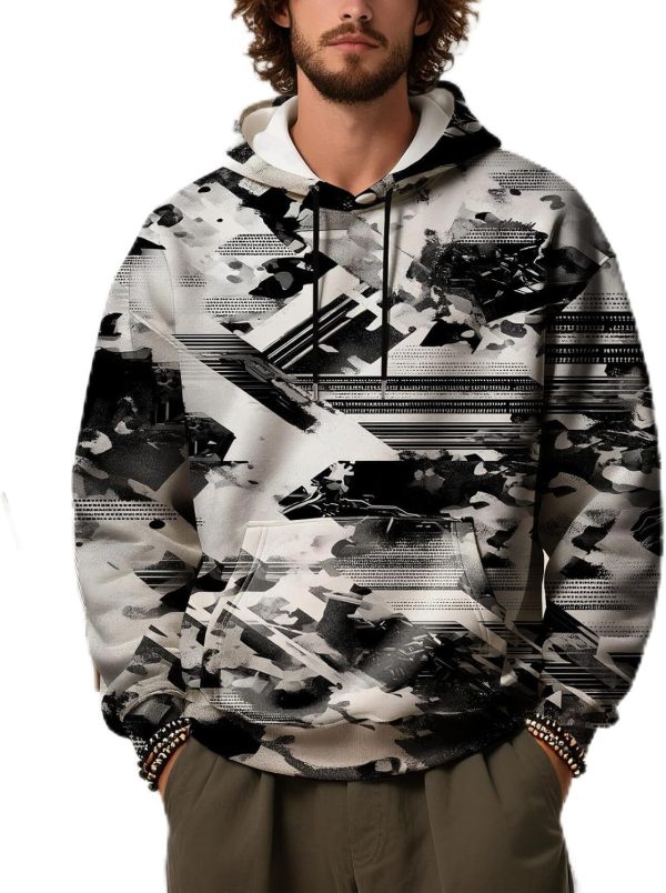 Camo Hoodies for Men Fall Casual Long Sleeve Drawstring Sweatshirts Baggy Workout Pullover Hoodies with Pockets