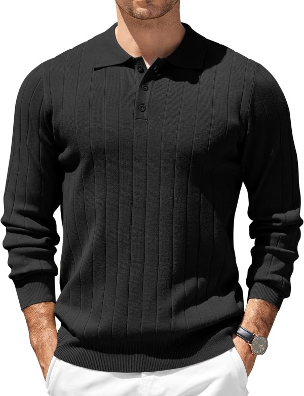 Mens Knit Polo Sweater Long Sleeve Polos Lightweight Casual Dress Pullover Sweaters